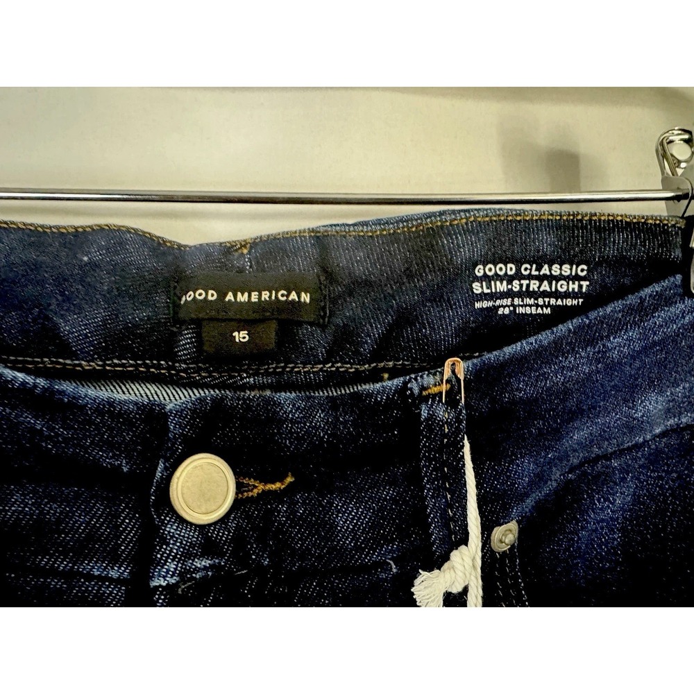 Good‎ American Good Classic Slim Straight Jeans NWT Size 15 Dark Wash 28" Inseam - Picture 4 of 13
